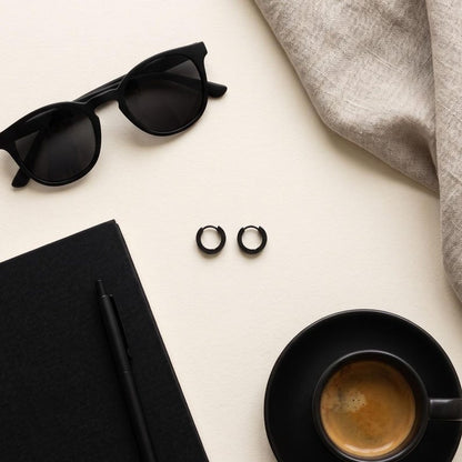 Black Stainless Steel Huggie Hoop Earrings, Unisex - detail