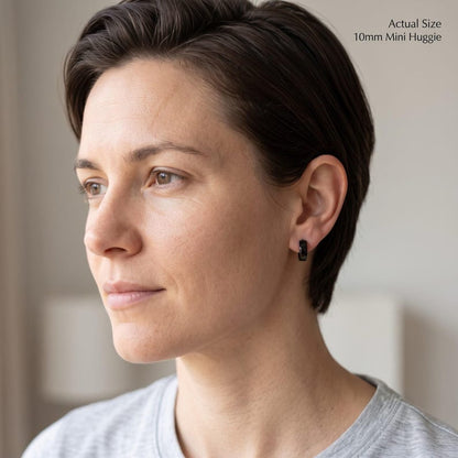 Black Stainless Steel Huggie Hoop Earrings, Unisex - detail