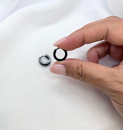 Black Stainless Steel Huggie Hoop Earrings, Unisex - detail