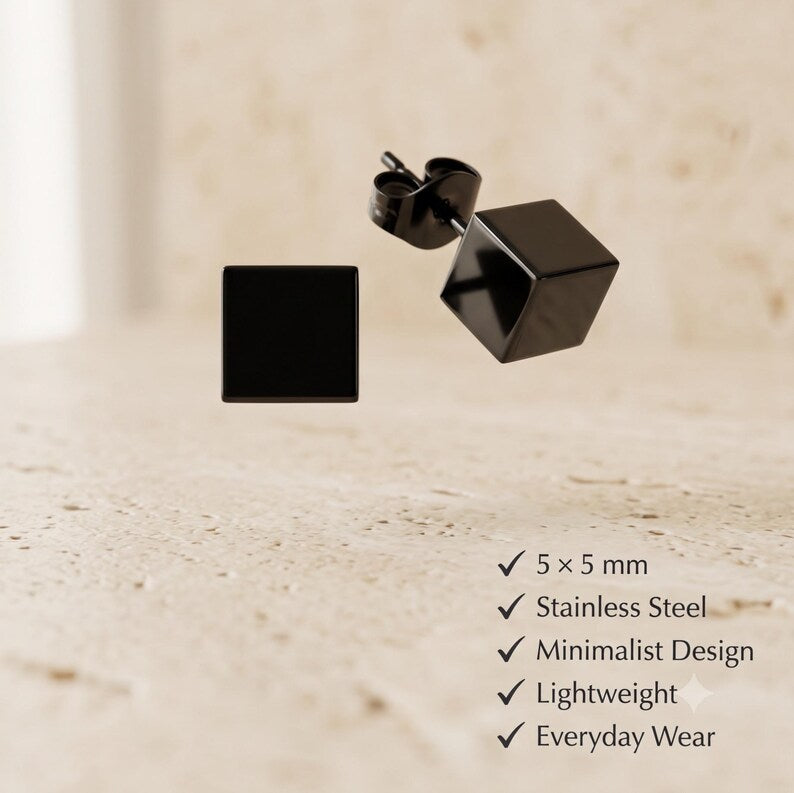 Black Square Stud Earrings - VEESA BY N