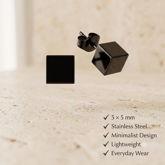 Black Square Stud Earrings - VEESA BY N