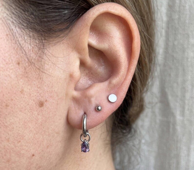 Stainless Steel Amethyst CZ 10mm Huggie Hoop Earrings image 2