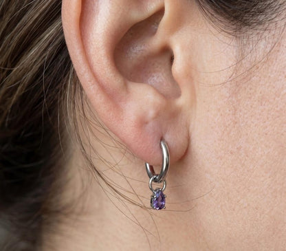 Stainless Steel Amethyst CZ 10mm Huggie Hoop Earrings image 3
