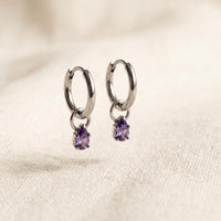 Stainless Steel Amethyst CZ 10mm Huggie Hoop Earrings image 1