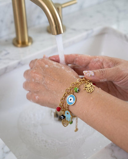 18K Gold Plated Evil Eye Hamsa Charm Bracelet image 5