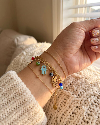 18K Gold Plated Evil Eye Hamsa Charm Bracelet image 8