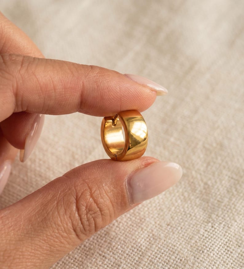 Gold Stainless Steel Huggie Hoop Earrings, 10mm