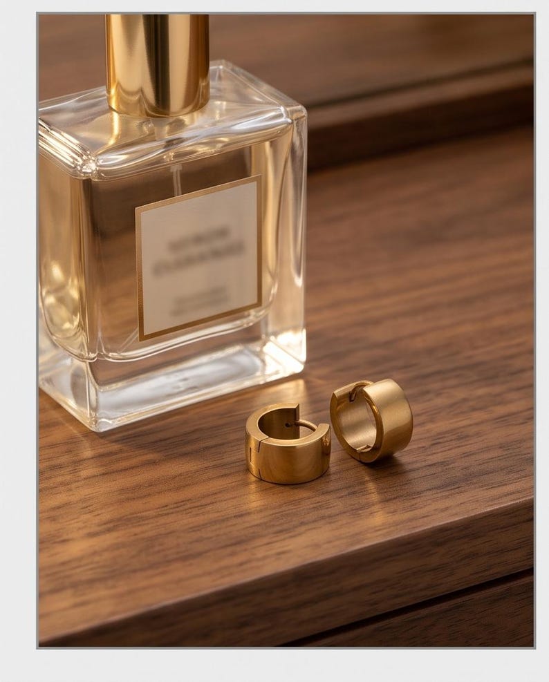Gold Stainless Steel Huggie Hoop Earrings, 10mm