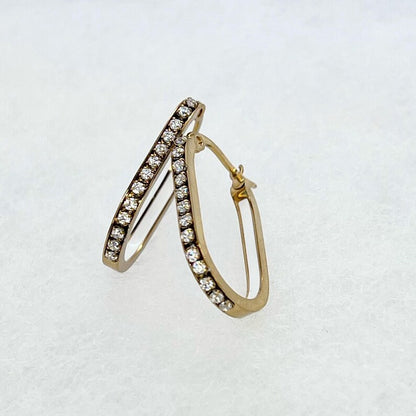 Gold U Hoop Earrings with Lab-Grown Diamonds, White Enamel Inlay
