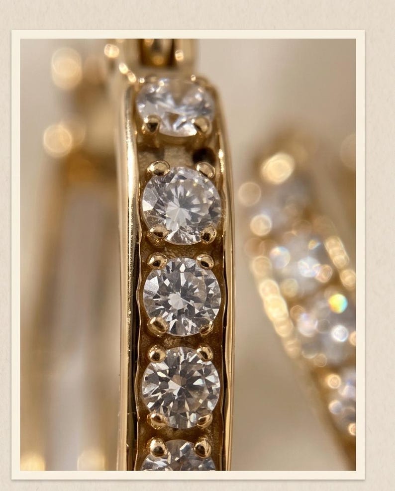 Gold U Hoop Earrings with Lab-Grown Diamonds, White Enamel Inlay