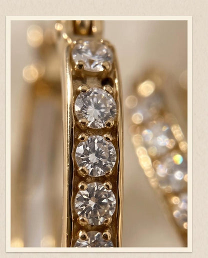 Gold U Hoop Earrings with Lab-Grown Diamonds, White Enamel Inlay