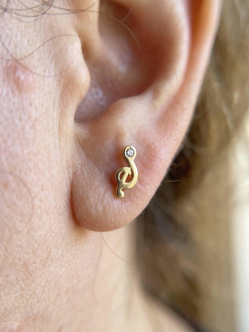 Treble Clef Necklace & Earrings Set, Gold - close up