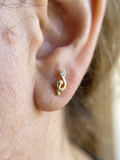 Treble Clef Necklace & Earrings Set, Gold - close up