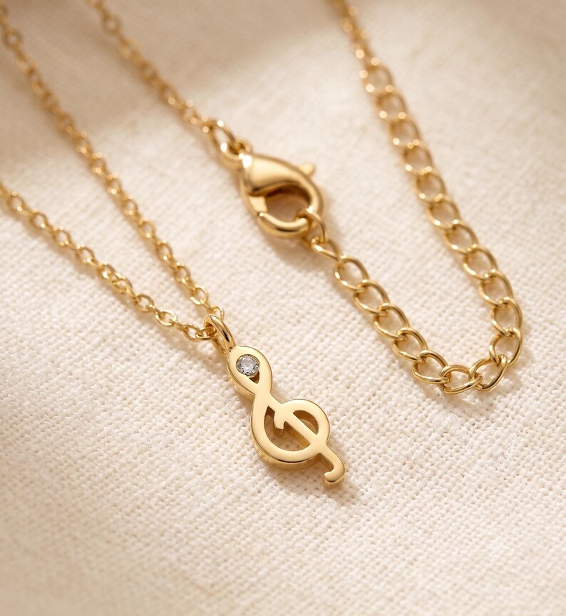 Treble Clef Necklace & Earrings Set, Gold - lifestyle shot
