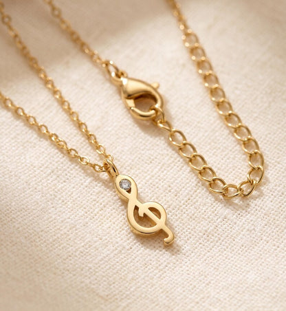 Treble Clef Necklace & Earrings Set, Gold - lifestyle shot