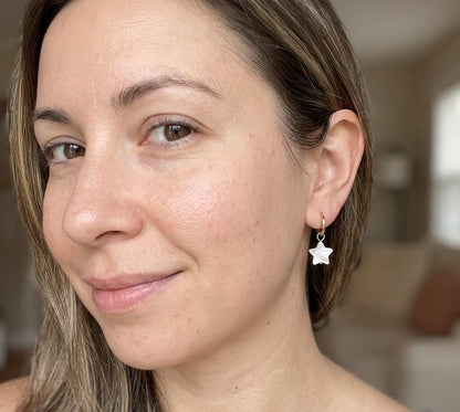 Mother of Pearl Star Huggie Earrings detail 2