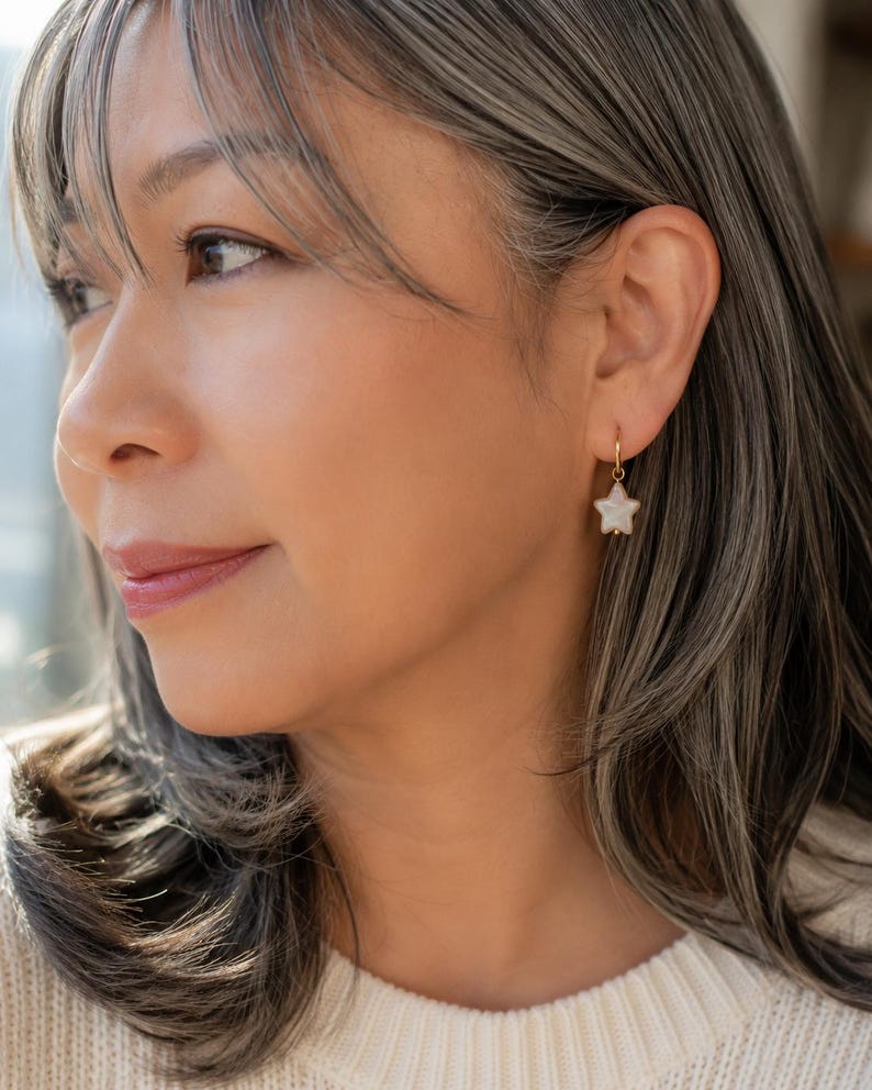 Mother of Pearl Star Huggie Earrings detail 6
