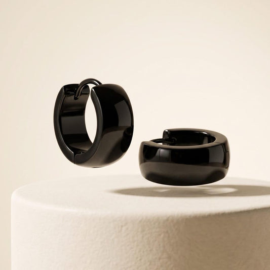 Black stainless steel huggie hoop earrings
