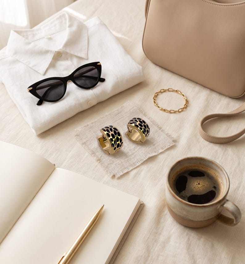 Gold Animal Print Huggie Hoop Earrings - detail
