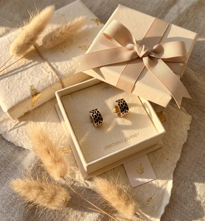 Gold Animal Print Huggie Hoop Earrings - detail