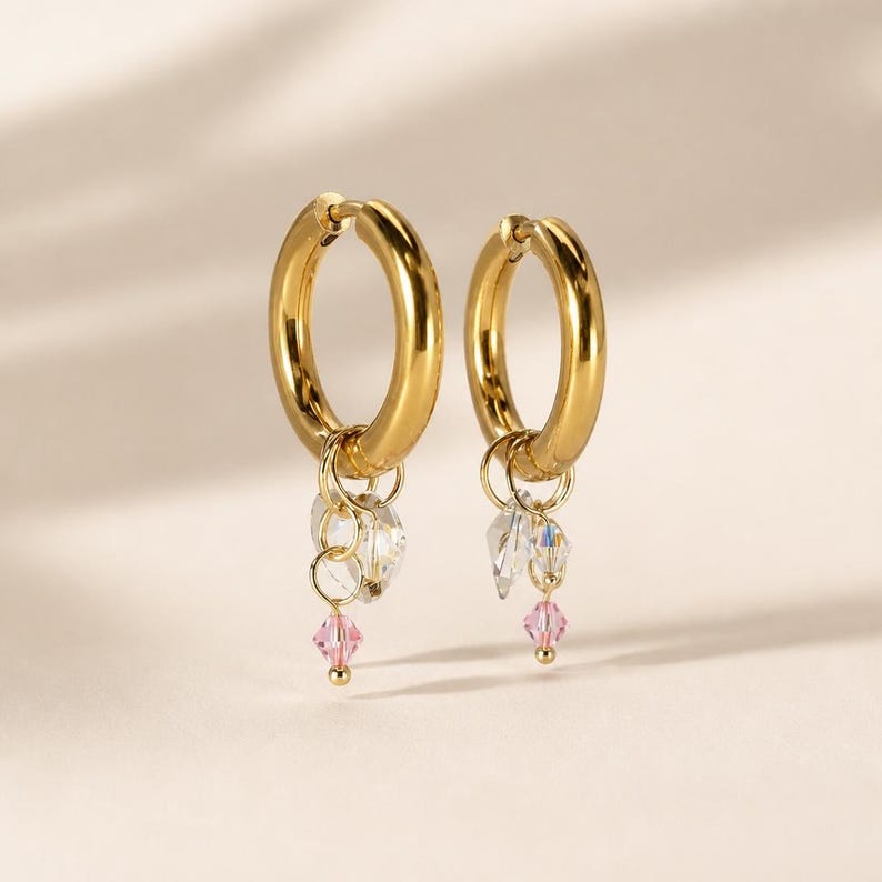 Heart crystal hoop earrings detail