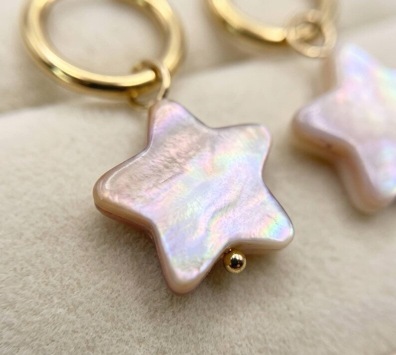 Mother of Pearl Star Huggie Earrings detail 10