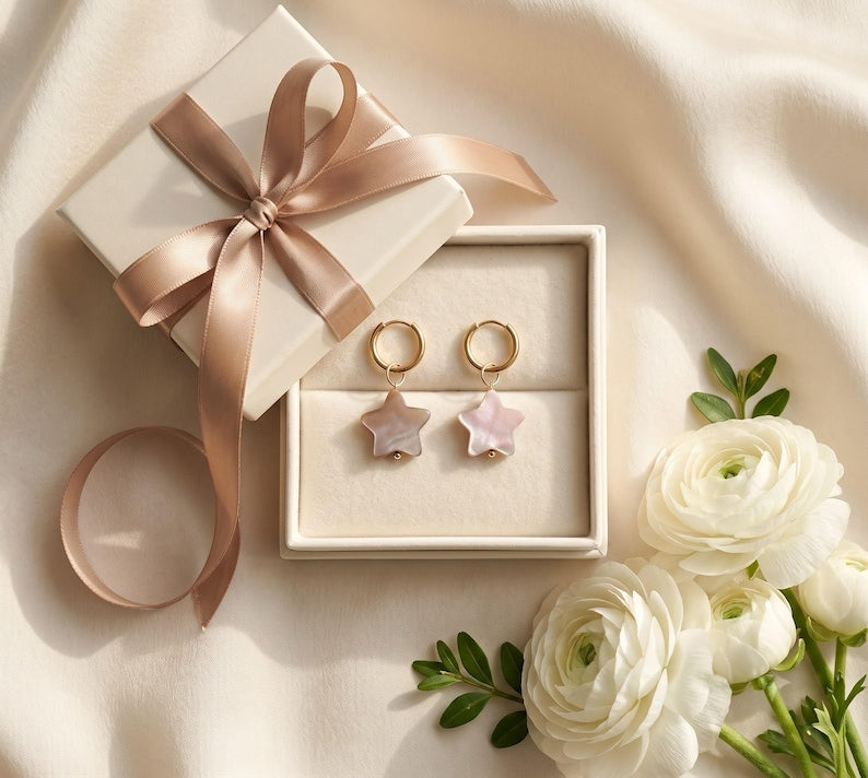 Mother of Pearl Star Huggie Earrings detail 11