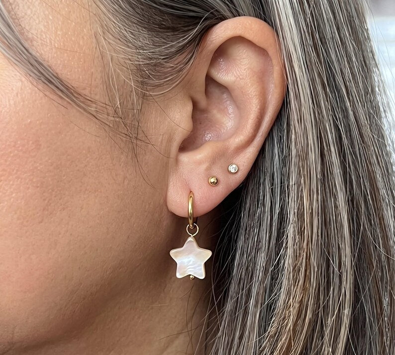 Mother of Pearl Star Huggie Earrings detail 4