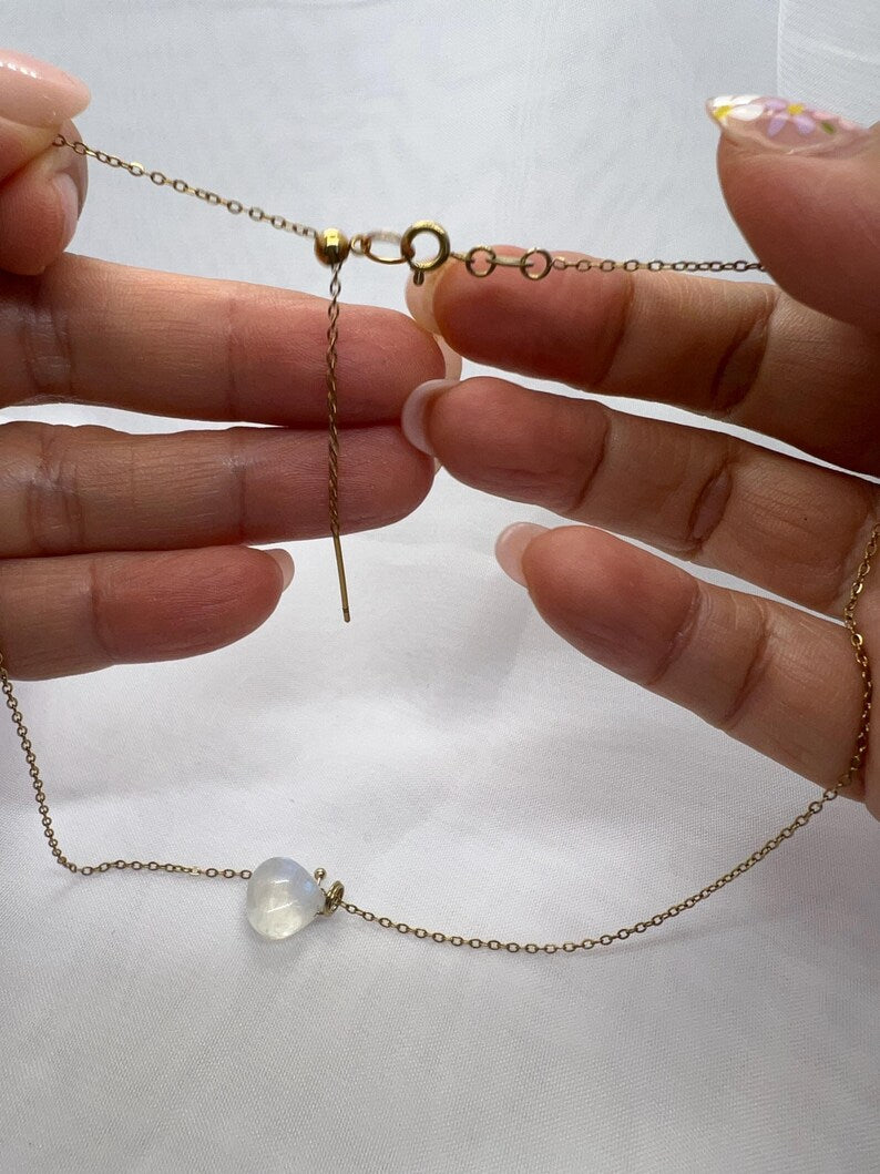 Gold moonstone necklace adjustable chain and clasp