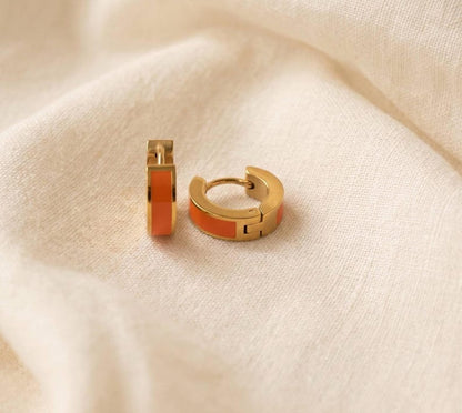Orange enamel huggie hoop earrings