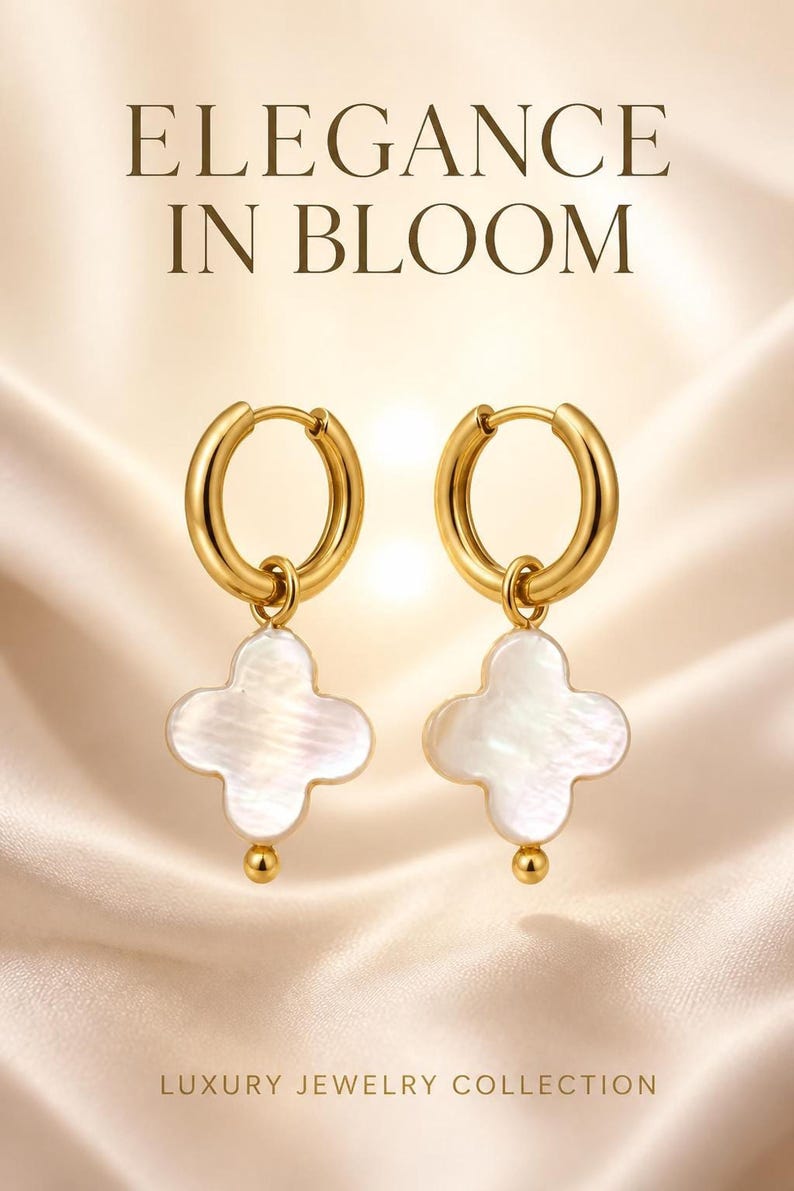 Mother of Pearl clover earrings on satin
