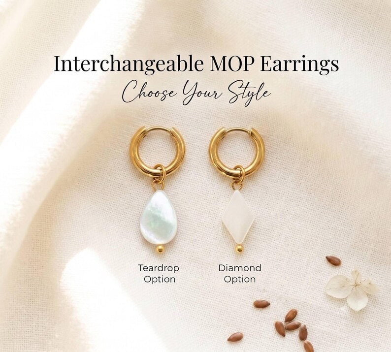 Teardrop and diamond charm options side by side