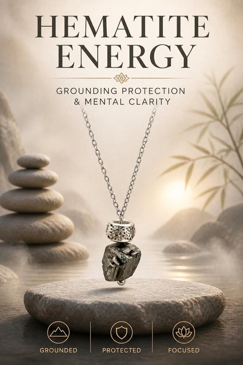Raw hematite pendant necklace hematite energy graphic
