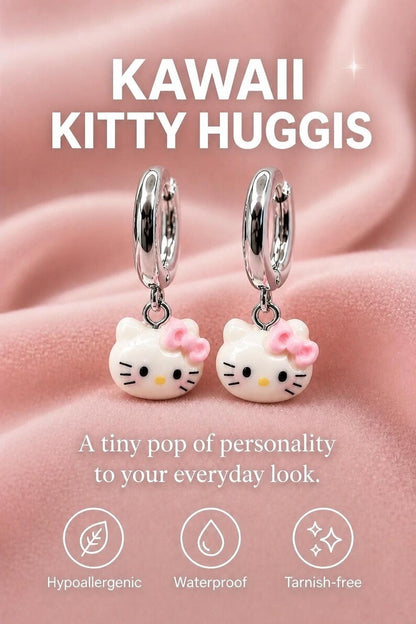 Kitty charm huggie hoop earrings promotional graphic