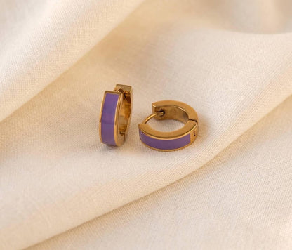 Purple enamel huggie hoop earrings