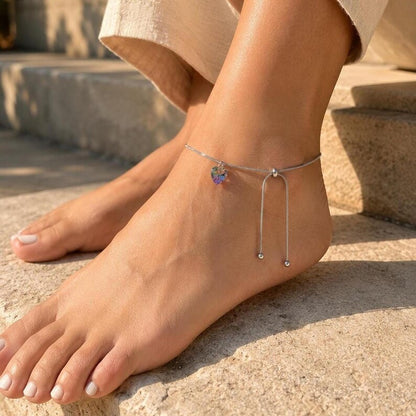 Snake Chain Anklet with Swarovski Crystal Heart