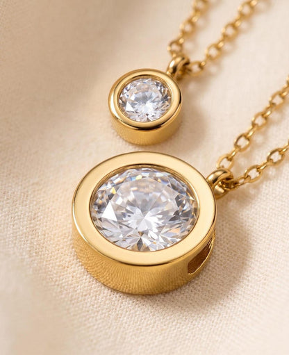 Macro shot of gold CZ pendants