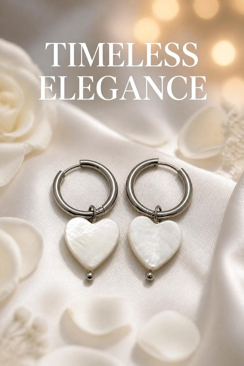 Mother of Pearl heart earrings with petals