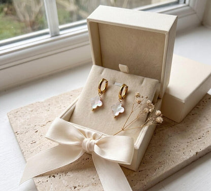 Mother of Pearl clover earrings gift packaging