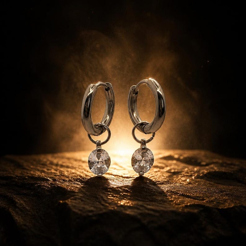 Moissanite huggie hoop earrings detail 9