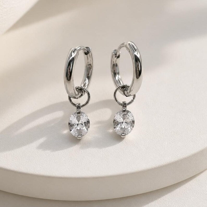 Oval Moissanite Huggie Hoop Earrings