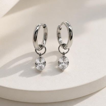Oval Moissanite Huggie Hoop Earrings