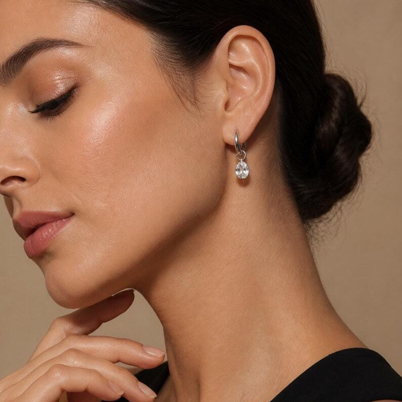 Moissanite huggie hoop earrings detail 2