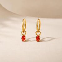 CZ Huggie Hoops with Pear-Cut Teardrop Charm
