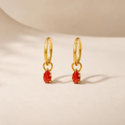 CZ Huggie Hoops with Pear-Cut Teardrop Charm