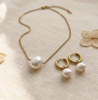 Freshwater Pearl Necklace and Huggie Earrings Set