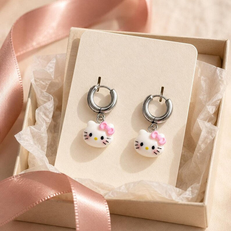 Kitty charm huggie hoop earrings in gift box