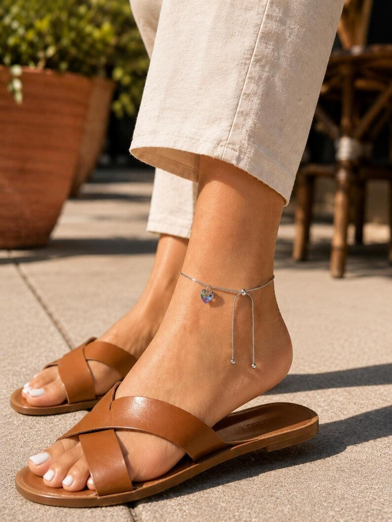 Model wearing anklet with sandals