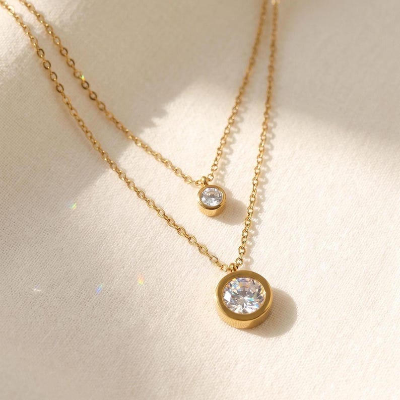 Layered Graduated CZ Pendant Necklace, gold