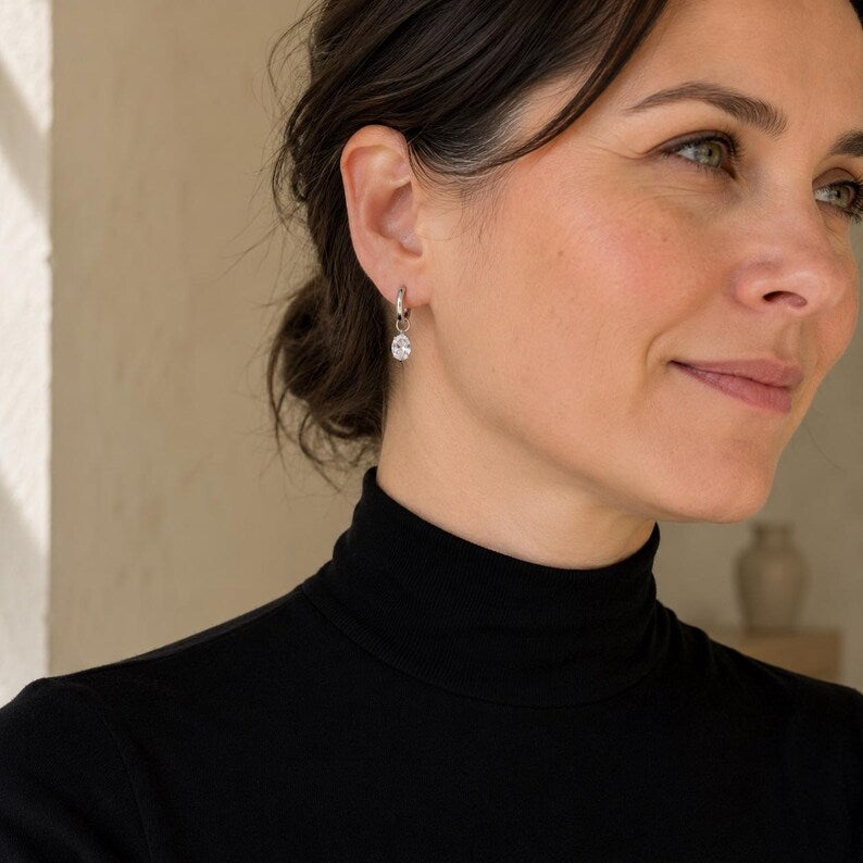 Moissanite huggie hoop earrings detail 3